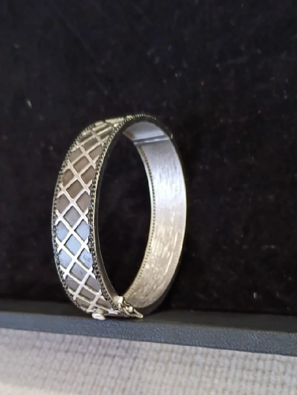 Freida Rothman Silver-Tone Lattice Pattern Cuff Bracelet